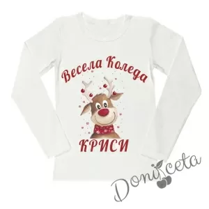 Персонализирана коледна детска блузка с надпис и елен