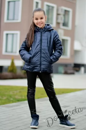 Детско яке в тъмносиньо за момиче с качулка