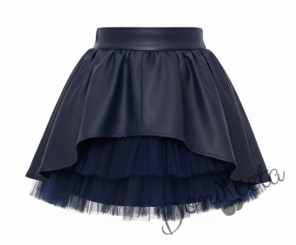 Детска кожена пола в черно с тюл отпред за момиче  Дари