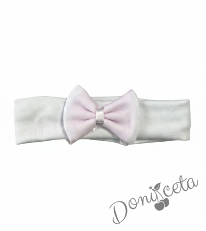Лента за коса в бяло с панделка и тюл в розово