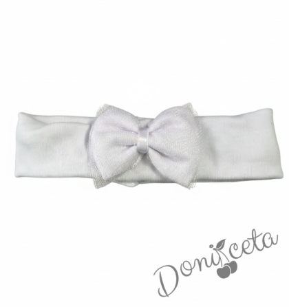 Лента за коса в бяло с панделка и тюл 