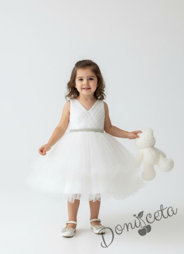 Блестяща официална детска/бебешка рокля в бяло