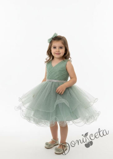 Блестяща официална детска/бебешка рокля в цвят зелено