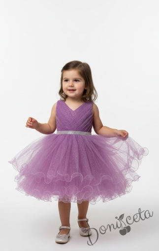 Блестяща официална детска/бебешка рокля в цвят лилаво