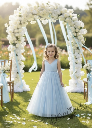 Празничнадетска дълга рокля в светлосиньо без ръкав Марлен от колекция Светлосияна