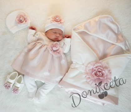 Комплект за изписване от 6 части за момиче в пепел от рози и екрю