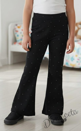 Детски панталон за момиче тип чарлстон в черно с блестящи камъчета
