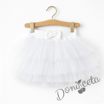 Детска туту пола тип пачка в бяло с богат тюл на пластове