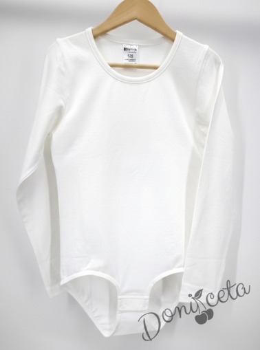 Детско памучно боди за момиче с дълъг ръкав в бяло