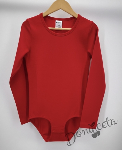 Детско памучно боди с дълъг ръкав в червено 