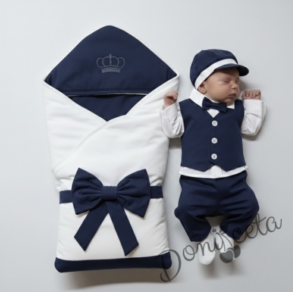 Бебешки елегантен луксозен комплект за изписване за момче селек в тъмносиньо
