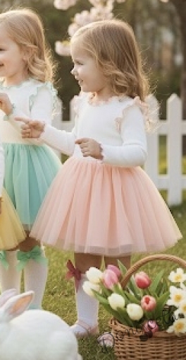 Детска ежедневна рокля с дълъг ръкав в бяло и прасковено с къдрички с кант в прасквоено на рамената Оливия