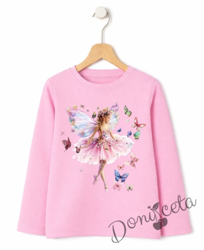 Детска блуза в розово с дълъг ръкав за момиче с картинка тип туника