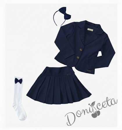 Комплект 4 части от пола, сако от трико, чорапи в бяло и тъмносиньо и диадема в тъмносиньо Гери