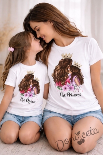 Детска тениска с къс ръкав в бяло с майка и дете от колекция "Майки и дъщери"