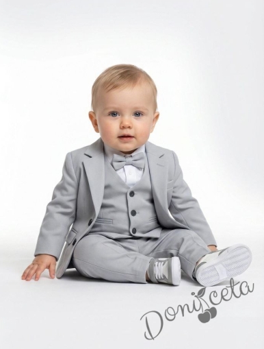 Официален детски костюм за момче от 5 части със сако в сиво-синьо 3456619 Сивина