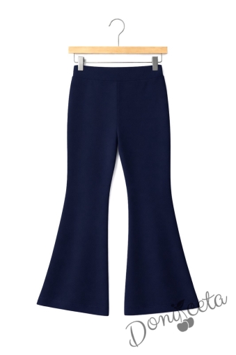 Детски памучен панталон в тъмно синьо за момиче тип Чарлстон 