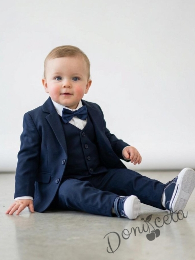 Официален детски костюм за момче и бебе от 5 части в тъмносиньо от колекция Тъмносиняда