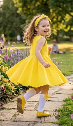 Официална или ежедневна детска и бебешка рокля в жълто клош  Вилина