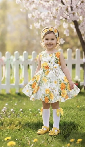 Детска рокля клош Вилина на нежни цветя в жълто 