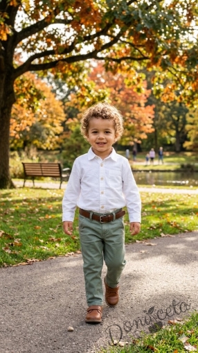 Детски модерен панталон в зелено за момче