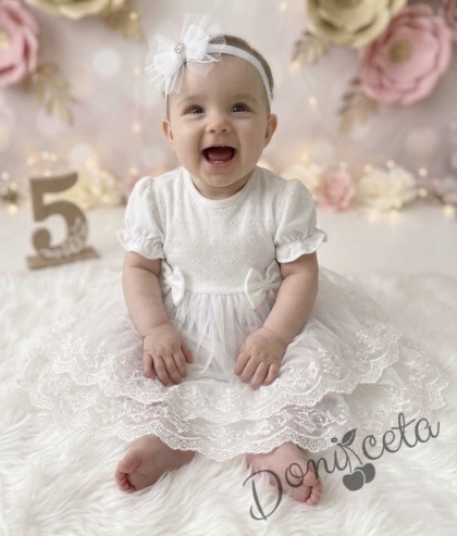 Бебешка рокля в бяло с нежна бродерия