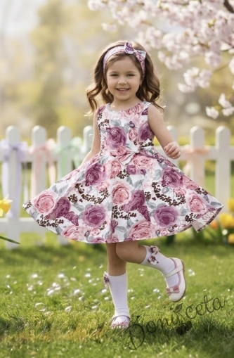 Детска рокля клош в пепел от рози цветя тип клош Вилина