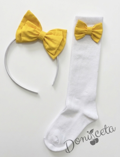Комплект ръчно изработена диадема и чорапки с панделки в жълто