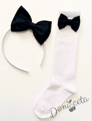 Комплект ръчно изработена диадема и чорапки с панделки в черно