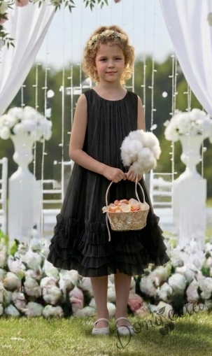Официална или ежедневна детска рокля в черно с ефирен завършек