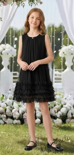 Официална или ежедневна детска рокля в черно с ефирен завършек