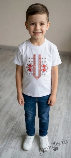 Детска тениска с къс ръкав с фолклорни/етно мотиви за момче
