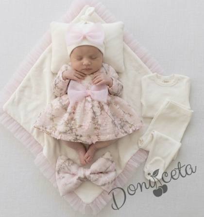 Луксозен Комплект за Изписване  в бяло и розово за момиченце – 5 части