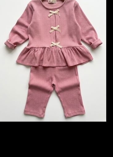 Детски релефен комплект за момиче с дълъг ръкав в пепел от рози Елизабет