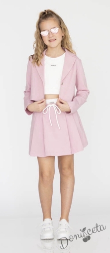 Комплект за момиче от 2 части-пола и късо сако с дълъг ръкав в розово