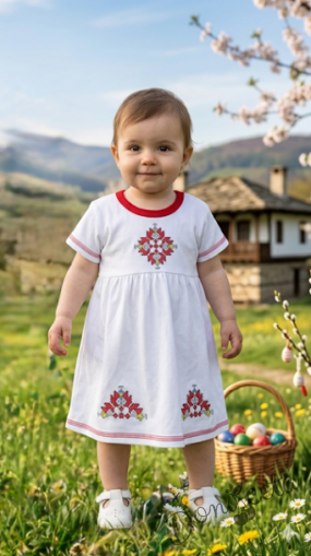 Бебешка рокличка с къс ръкав с фолклорни/етно мотиви за момиченце