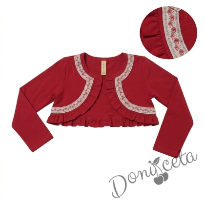 Памучно болеро за момиче в червено с етно мотиви