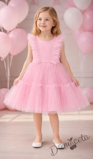 Официална или ежедневна детска рокля в розово с ефирен тюлен завършек