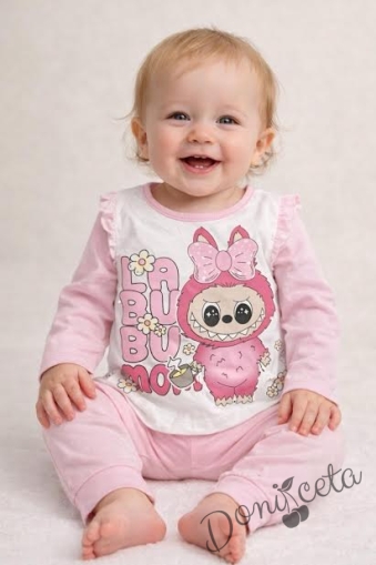 Детска пижама за момиче с дълъг ръкав в розово с Лабубу