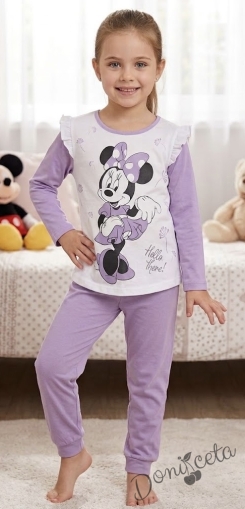Детска пижама за момиче в бяло и лилаво с Мини Маус