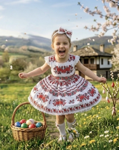 Детска рокля без ръкав с фолклорни и етно мотиви тип народна носия 