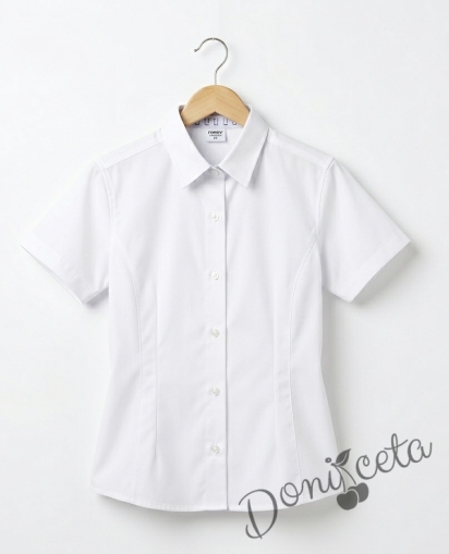 Детска ризка с къс ръкав в бяло за момиче подходяща и за униформа