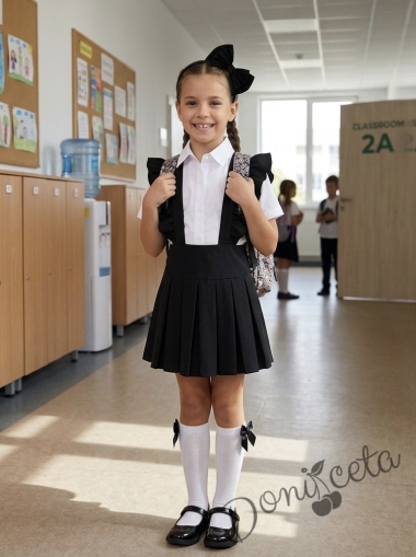 Комплект от детски сукман за момиче с къдрички в черно Калина и ризка в бяло