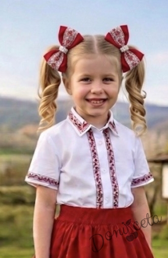 Детска риза с къс ръкав в бяло с фолклорни и етно мотиви