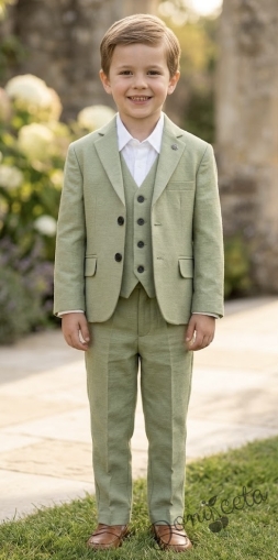 Официален детски костюм за момче със сако в зелено от 5 части