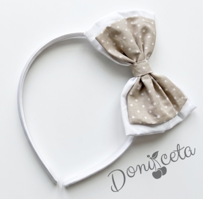 Ръчно изработена диадема в бежово тип панделка на бели точки