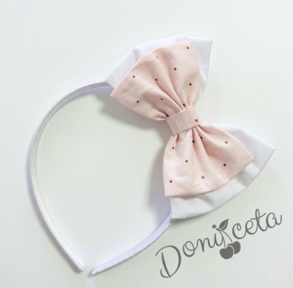 Ръчно изработена диадема в бяло и прасковено на точки