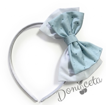 Ръчно изработена диадема в тюркоаз тип панделка на черни точки