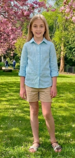 Детска риза с дълъг ръкав с яка за момиче в тюркоаз