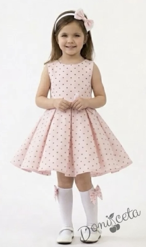 Официална или ежедневна детска/бебешка рокля в розово на точки тип клош  Вилина